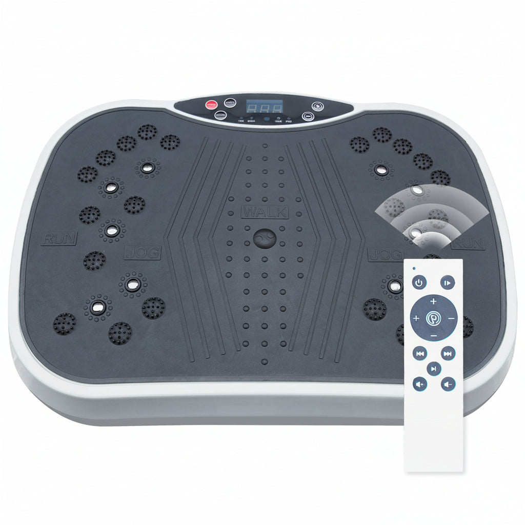 Vibration plate with remote control on a white background
